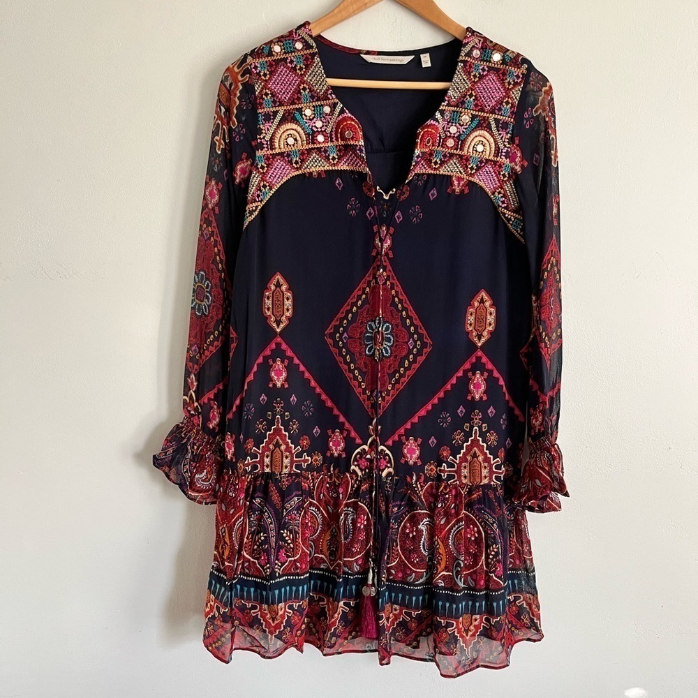 Soft surroundings- Iskra printed Embroidery Boho Paisley tunic top